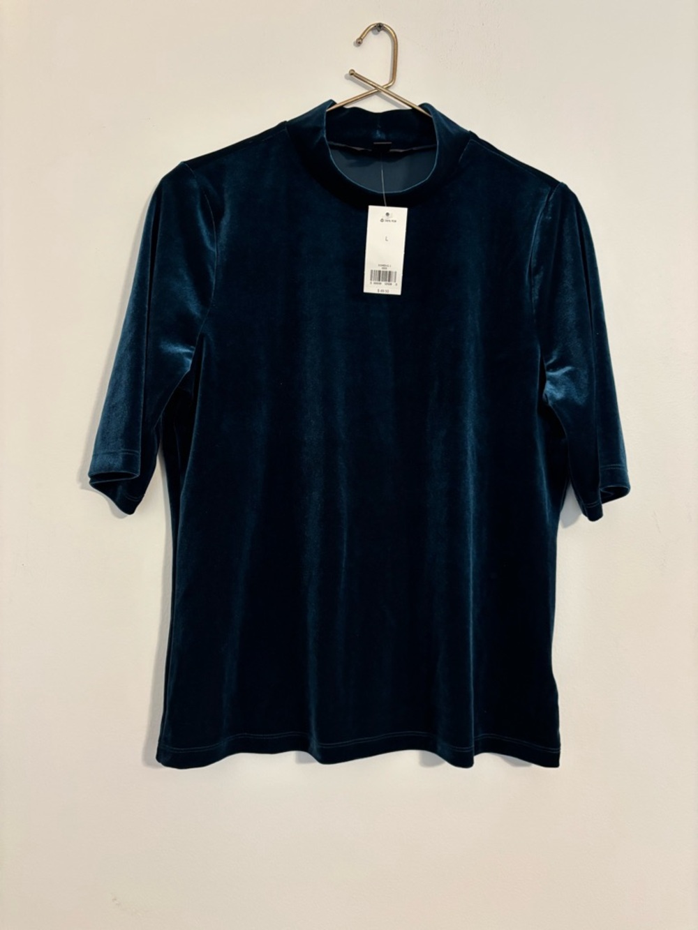 Banana Republic Deep Teal Velvet Mock Neck Top - Size Large NWT